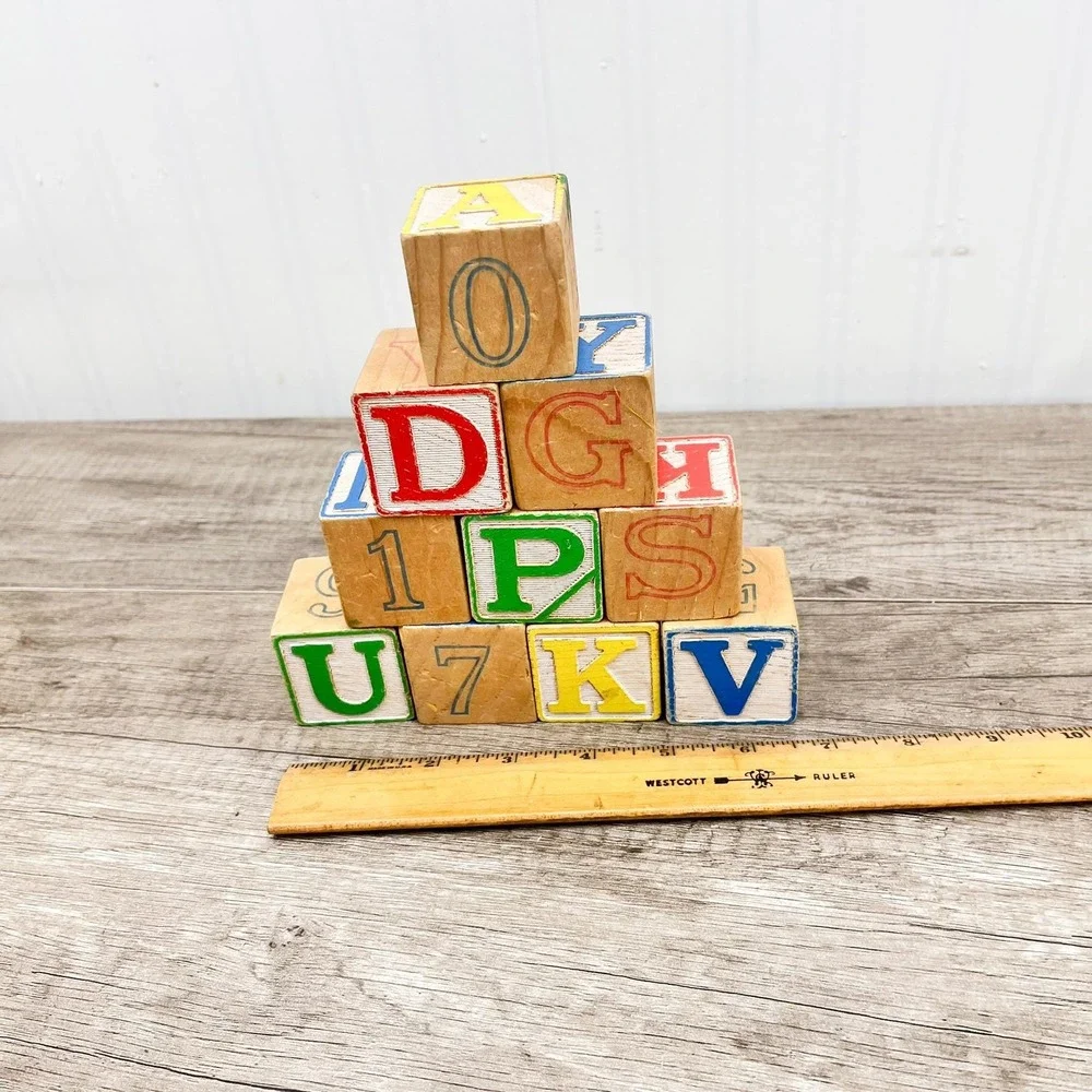 Vintage Alphabet Blocks Set of 10: Nursery Decor Wooden Blocks‎